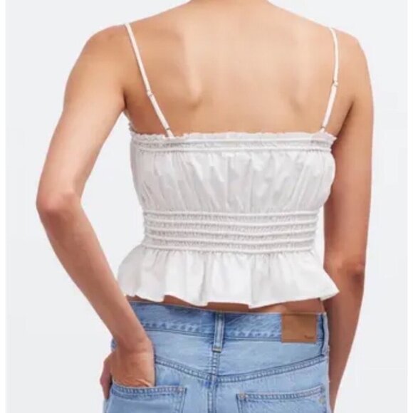 Madewell White Smocked Button-Down Peplum Top Small 100% Cotton Tank READ - Picture 8 of 15